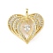 Brass Micro Pave Clear Cubic Zirconia Pendants, Heart, Lead Free & Cadmium Free, Long-Lasting Plated, Rack Plating, Real 18K Gold Plated, 28x28.5x8mm, Hole: 3x4.5mm