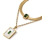 304 Stainless Steel Cable & Herringbone Chains Double Layer Necklace, Rhinestone & Natural Shell Rectangle Pendants Necklace, Golden, 16.81 inch(42.7cm)