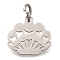 304 Stainless Steel Charms, with Jump Ring, Shell Charm, Laser Cut, Stainless Steel Color, 11x12x1mm, Hole: 3mm