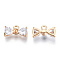 Brass Micro Pave Clear Cubic Zirconia Peg Bails Pendants, Bowknot, Cadmium Free & Nickel Free & Lead Free, Real 18K Gold Plated, 7x12.5x4mm, Hole: 1.6mm, Pin: 0.7mm