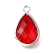 Glass Pendants, Teardrop, with Brass and Jumping Ring, Faceted, Long-Lasting Plated, Cadmium Free & Lead Free, Rack Plating, Platinum, 18.5x11x4.5mm, Hole: 1.8mm