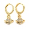 Planet Shape Rack Plating Brass Micro Pave Cubic Zirconia Dangle Leverback Earrings, Long-Lasting Plated, Cadmium Free & Lead Free, Real 18K Gold Plated, 23.5x10.5mm