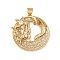 Brass Micro Pave Cubic Zirconia Pendants, Flat Round with Butterfly & Flower, Long-Lasting Plated, Cadmium Free & Lead Free, Rack Plating, Real 18K Gold Plated, 27x25x4mm, Hole: 5x3.5mm