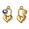 304 Stainless Steel Enamel Pendants, Heart Padlock with Evil Eye, Golden, Dark Blue, 20x11x3mm, Hole: 1.8mm