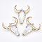 Electroplate Glass Big Pendants, with Iron Findings, AB Colour, Ox-Head Shape, Clear AB, Golden, 45~60x35~50x15mm, Hole: 2mm
