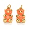 Real 18K Gold Plated Brass Pendants, with Enamel and Jump Rings, Long-Lasting Plated, Bear, Orange, 17.5x9x5mm, Jump Ring: 5x1mm, 3mm Inner Diameter
