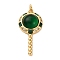 Brass Micro Pave Cubic Zirconia Pendants, with Glass and Jump Ring, Lollipop Charms, Rack Plating, Lasting Plated, Cadmium Free & Lead Free, Real 18K Gold Plated, Dark Green, 31.5x15x6.5mm, Hole: 3mm
