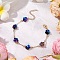Brass Cable Chains Beads Bracelets for Women, Plum, with Electroplate Glass Beads & 304 Stainless Steel Findings, Midnight Blue, 7 inch(17.7cm)