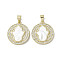 Brass Micro Pave Cubic Zirconia Pendants, Cadmium Free & Lead Free, with Shell, Hamsa Hand, Real 18K Gold Plated, 21x18.5x2.5mm, Hole: 3.5x5mm