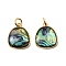 Natural Paua Shell Egg Pendants, with Brass Settings and Jump Rings, Real 18K Gold Plated, 15.5x13x3.5mm, Hole: 3mm