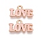Valentine's Day Theme Alloy Enamel Pendants, Lead Free & Cadmium Free, Golden, Word Love Charm, Pink, 9.5x17.5x1mm, Hole: 1.8mm