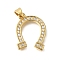 Rack Plating Brass Micro Pave Cubic Zirconia Pendants, with Jump Ring, Long-Lasting Plated, Lead Free & Cadmium Free, Horseshoe Charms, Real 18K Gold Plated, 22x15x2mm, Hole: 4x3mm