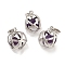 Natural Amethyst Round Ball Pendants, Rack Plating Platinum Tone Brass Oval Charms, Cadmium Free & Lead Free, 21x16x18mm, Hole: 6.5x5mm