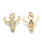 Brass Micro Pave Cubic Zirconia Charms, with Jump Rings, Nickel Free, Ox-Head, Clear, Real 16K Gold Plated, 14x13.5x3mm, Hole: 3mm