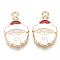 Alloy Enamel Pendants, Cadmium Free & Lead Free, Father Christmas, Light Gold, Creamy White, 24.5x15x1.5mm, Hole: 2mm