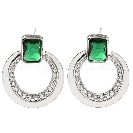 Серьги-гвоздики из латуни с кубическим цирконием и стеклом EJEW-M048-01P-1
