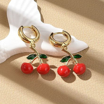 Серьги-кольца из вишневой латуни с эмалью EJEW-M077-14G-03-1