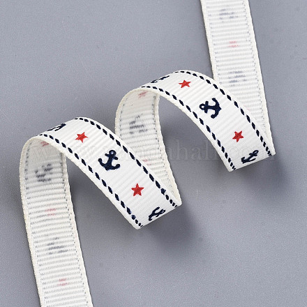 Одного лица якорь и звезда печатных полиэстер Grosgrain ленты OCOR-S050-10mm-03-1-1