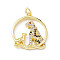 Brass Micro Pave Cubic Zirconia Pendants, Cadmium Free & Lead Free, Ring with Leopard/Cheetah Charms, Golden, 22.5x19.5x3.5mm, Hole: 3mm