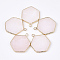 Natural Rose Quartz Pendants, with Brass Findings, Hexagon, Golden, 30~31x24~25x2~3mm, Hole: 2mm