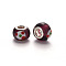 Handmade Lampwork European Beads, Large Hole Rondelle Beads, with Platinum Tone Brass Double Cores, Coconut Brown, 14~16x9~10mm, Hole: 5mm