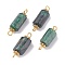 Natural Emerald Connector Charms, with Golden Tone Brass & Alloy Findings, Faceted, Column, 19~20x6~7mm, Hole: 1.6mm