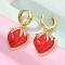Brass Micro Pave Cubic Zirconia Hoop Earrings, with Enamel, Lead Free & Cadmium Free, Long-Lasting Plated, Rack Plating, Strawberry, Real 18K Gold Plated, 38x19mm