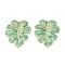 304 Stainless Steel Enamel Pendants, Ion Plating(IP), Monstera Leaf Charms, Real 18K Gold Plated, 37.5x33x2.5mm, Hole: 1.6mm