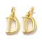 Brass Pendants, Cadmium Free & Nickel Free & Lead Free, with Jump Ring, Letter D, 10.5x6x1.5mm, Ring: 5x1mm, inner diameter: 3mm