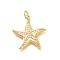 Brass Micro Pave Clear Cubic Zirconia Pendants, Starfish Charms, with Jump Ring, Rack Plating, Long-Lasting Plated, Lead Free & Cadmium Free, Real 18K Gold Plated, 22.5x20.5x3mm, Hole: 3mm