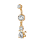Piercing Jewelry, Brass Cubic Zirconia Kitten Navel Ring, Belly Rings, with Surgical Stainless Steel Bar, Cadmium Free & Lead Free, Golden, Cat Shape, Clear, 40x9mm, Bar: 15 Gauge(1.5mm), Bar Length: 3/8