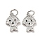 Dog Brass Micro Pave Clear Cubic Zirconia Charms, with Jump Ring, Cadmium Free & Lead Free, Platinum, 13x9x1.5mm, Hole: 3.4mm