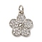 Brass Micro Pave Cubic Zirconia Pendants, Flower, Rack Plating, Long-Lasting Plated, Cadmium Free & Lead Free, with Jump Ring, Platinum, 15.5x13.5x2.5mm, Hole: 3.5mm
