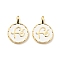 Brass Enamel Charms, Cadmium Free & Lead Free, Flat Round with Words Fe, Long-Lasting Plated, Real 18K Gold Plated, 13.5x9x1.4mm, Hole: 1.3mm
