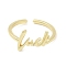 Rack Plating Brass Open Cuff Ring, Long-Lasting Plated, Cadmium Free & Lead Free, Word Luck, Real 18K Gold Plated, Inner Diameter: 17mm