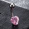 Piercing Jewelry, Brass Cubic Zirconia Navel Ring, Belly Rings, with 304 Stainless Steel Bar, Lead Free & Cadmium Free, Heart, Platinum, Pearl Pink, 20x8mm, Bar: 15 Gauge(1.5mm), Bar Length: 3/8