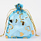 Heart Printed Organza Bags, Gift Bags, Rectangle, Light Sky Blue, 12x10cm