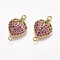 Brass Micro Pave Cubic Zirconia Links, Strawberry, Colorful, Golden, 18x11x4mm, Hole: 1.5mm