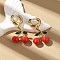 Cherry Brass Enamel Hoop Earrings, Rack Plating, Long-Lasting Plated, Lead Free & Cadmium Free, Real 18K Gold Plated, 35.5x19mm