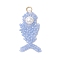 Glass Seed Beaded Fish Pendants, with Round Shell Pearl Bead & 304 Stainless Steel Open Jump Rings Loop, Light Steel Blue, 34.5x16x6mm, Hole: 3mm