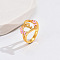 Heart & Flower Brass Pearl Pink Enamel Adjustable Finger Rings, Cadmium Free & Nickel Free & Lead Free, Golden, Letter P, 14mm, Inner Diameter: 17mm