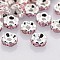Brass Rhinestone Spacer Beads, Grade A, Wavy Edge, Silver Color Plated, Rondelle, Light Rose, 8x3.8mm, Hole: 1mm