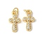 Brass Micro Pave Clear Cubic Zirconia Cross Pendants, Cadmium Free & Lead Free, Real 18K Gold Plated, 15.5x8.5x3mm, Hole: 3.5mm