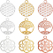 36Pcs 9 Style Brass Pendants, Filigree Pendants, Flat Round & Flower, Mixed Color, 4pcs/style