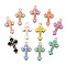 Alloy Enamel Pendants, Cross, Light Gold, Mixed Color, 25x14x2mm, Hole: 1.8mm