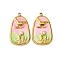 304 Stainless Steel Enamel Pendants, with ABS Plastic Imitation Pearl, Bird, PVD Vacuum Plating, Real 18K Gold Plated, Pink, 25.5x15x3.5mm, Hole: 1.5mm