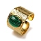Ion Plating(IP) 304 Stainless Steel Open Cuff Rings, Synthetic Malachite Oval Wide Band Rings for Women Men, Real 18K Gold Plated, Adjustable