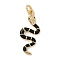 Brass Micro Pave Cubic Zirconia Pendants, with Enamel, Snake Charms, with Jump Ring, Black, 25x11x3mm