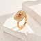 Geometric Hollow Brass Micro Pave Cubic Zirconia Adjustable Finger Rings for Women, Red, 17x13mm, Inner Diameter: Adjustable