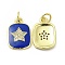 Brass Micro Pave Cubic Zirconia Pendants, Cadmium Free & Nickel Free & Lead Free, with Enamel & Jump Ring, Rectangle with Star Charms, Golden, Blue, 16x11x2mm, Hole: 2.5mm